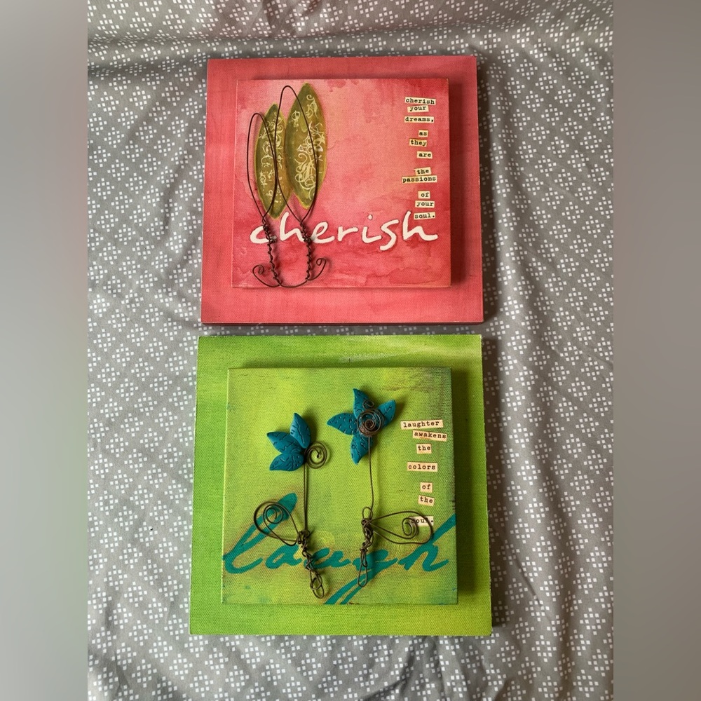 Donna Downey Collection Set of 2 3-Dimensional Wall Hangings Wood & Metal